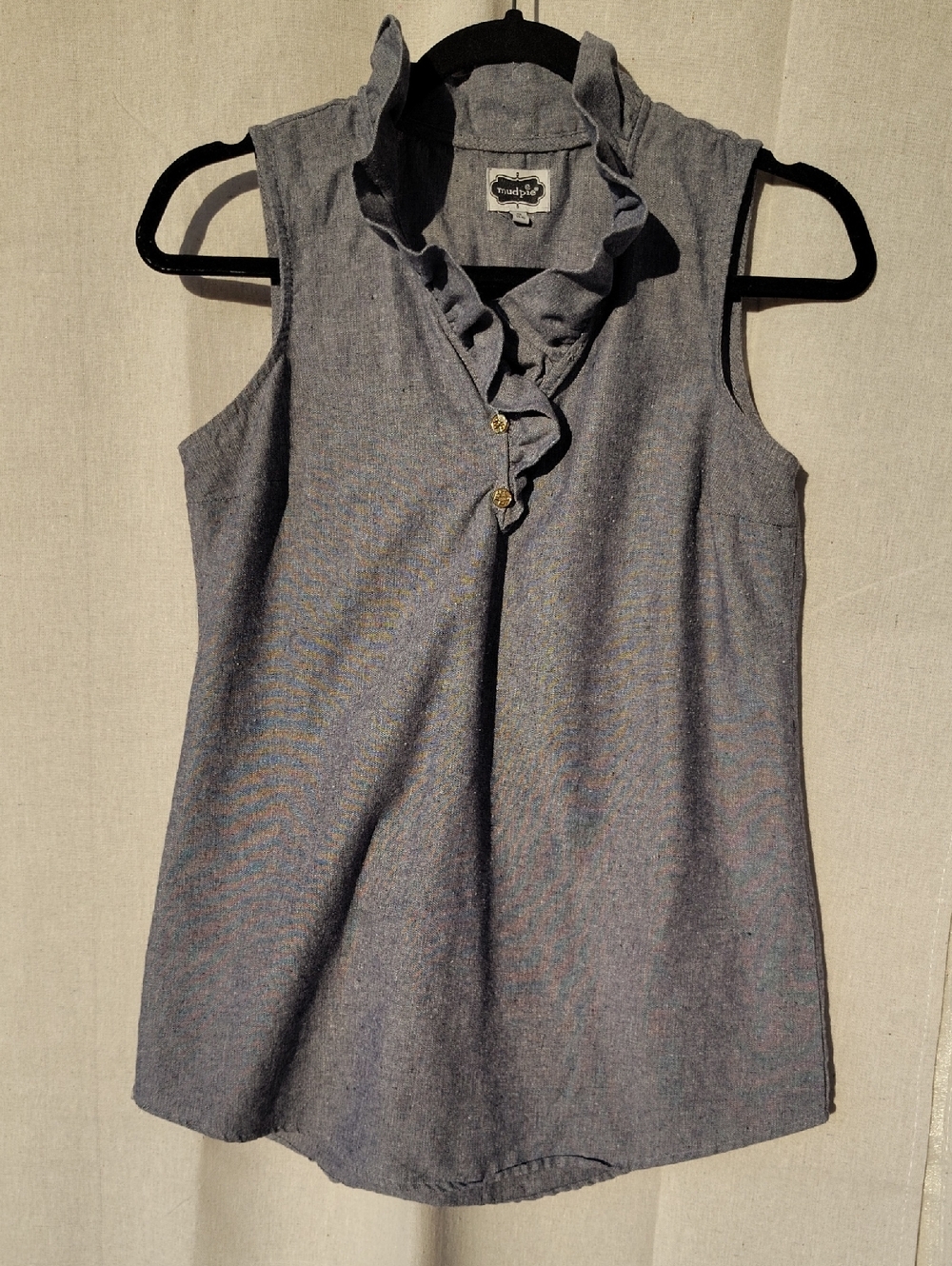 Mud Pie Ruffled Sleeveless Chambray Top